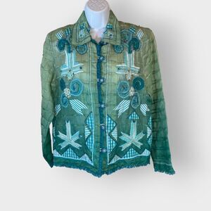 Vintage Sandy Womens Medium Art to Wear Jacket | Silk | Patchwork | Beaded